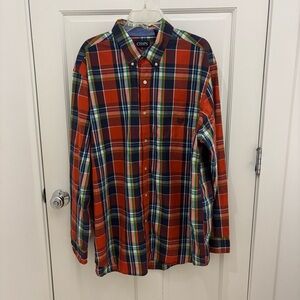 EUC Chaps Easy Care Men’s Red Plaid Long Sleeve Button Down Shirt 2XL